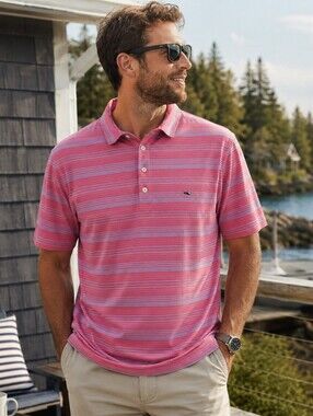 Vineyard Vines Pink and Light Blue Striped Performance Polo
